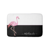 Tapis De Bain Monogramme moderne Nom Flamant rose rose noir (Devant)