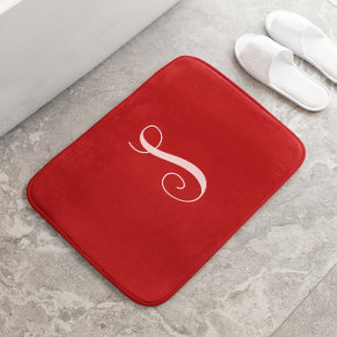 Tapis De Bain Monogramme moderne rouge chic et élégant personnal