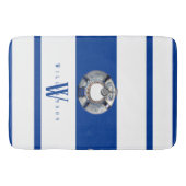 Tapis De Bain Monogramme moderne tendance bleu marine et blanc (Devant)