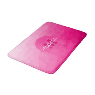 Tapis De Bain Monogramme Motif à maillage géométrique rose chaud