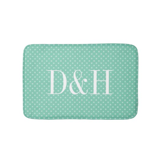 Tapis de bain monogrammé motif à petits pois à la  (Devant)