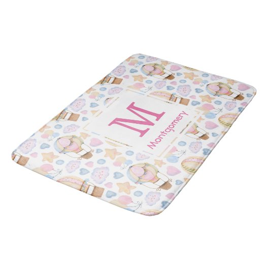 Tapis De Bain Monogramme Motif d'aquarelle moelleuse à air chaud (Angle)