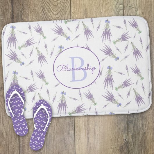 Tapis De Bain Monogramme Motif de boîtes de fleurs de lavande sè