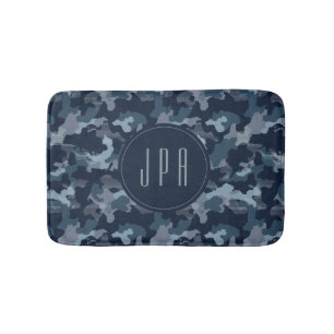 Tapis De Bain Monogramme Motif de Camouflage de l'armée bleue de
