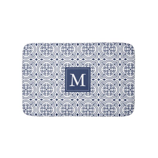 Tapis De Bain Monogramme Motif marocain chic Marine & White (Devant)