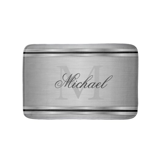 Tapis De Bain Monogramme Motif métallique gris argent (Devant)