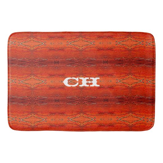 Tapis De Bain Monogramme motif rayures aztèques orange rustique (Devant)