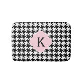 Tapis De Bain Monogramme Noir, Blanc et Pastel Rose Houndstooth (Devant)