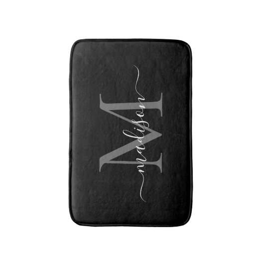 Tapis De Bain Monogramme noir blanc moderne Script Élégant fille (Devant (Vertical))