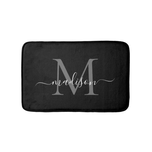 Tapis De Bain Monogramme noir blanc moderne Script Élégant fille (Devant)