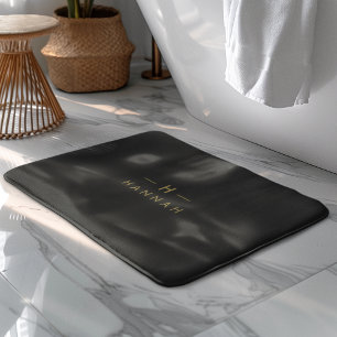 Tapis De Bain Monogramme Noir Élégant minimaliste moderne