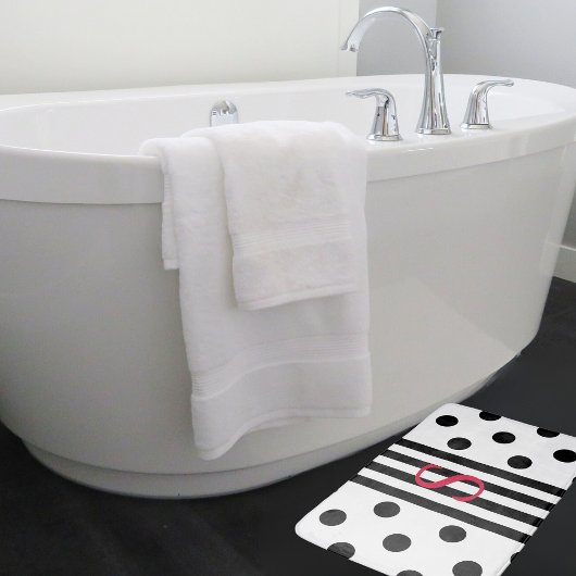 Tapis De Bain Monogramme Noir Et Blanc Bande Et Pois