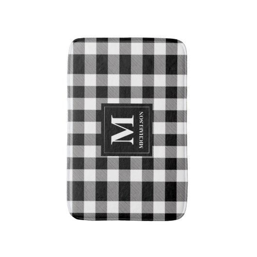 Tapis De Bain Monogramme noir et blanc Plaid de buffle (Devant (Vertical))