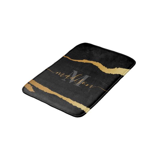 Tapis De Bain Monogramme noir et doré (Angle)