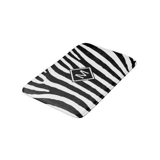 Tapis De Bain Monogramme noir moderne Grilles Nom initial (Angle)