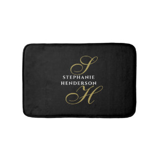 Tapis De Bain Monogramme noir or blanc minimaliste chic élégant