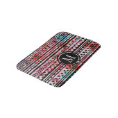 Tapis De Bain Monogramme noir rose bleu aztèque motif floral (Angle)