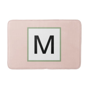 Tapis De Bain Monogramme noir rose et vert sage