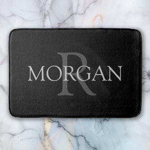 Tapis De Bain Monogramme & nom DIY, Classique noir avec texte gr