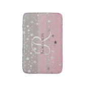 Tapis De Bain Monogramme Nom Initial Rose Gris Argent Tendance (Devant (Vertical))
