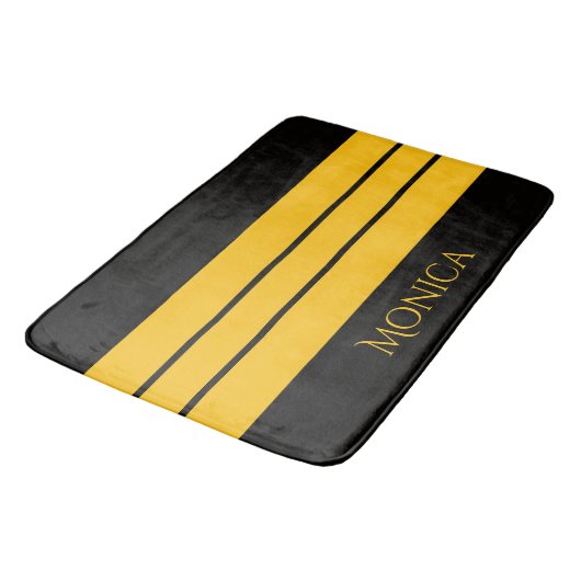 Tapis De Bain monogramme nom moderne noir et jaune (Angle)