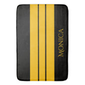Tapis De Bain monogramme nom moderne noir et jaune (devant Vertical)