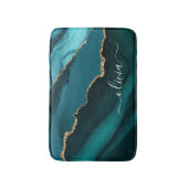 Tapis De Bain Monogramme Or en Géode d'Agate Bleu Vert Aqua (Devant (Vertical))