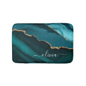Tapis De Bain Monogramme Or en Géode d'Agate Bleu Vert Aqua (Devant)
