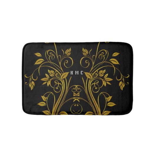 Tapis De Bain Monogramme Or Et Flore Noire (Devant)
