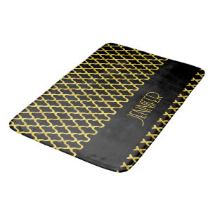 Tapis De Bain Monogramme or et noir quatrefoil motif