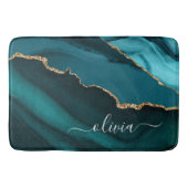 Tapis De Bain Monogramme Or Géode d'Agate Bleu Vert Aqua (Devant)