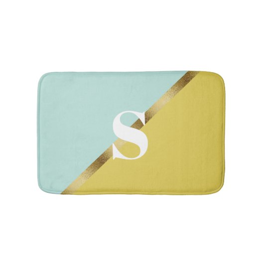 Tapis De Bain Monogramme Or Jaune Bleu Clair (Devant)