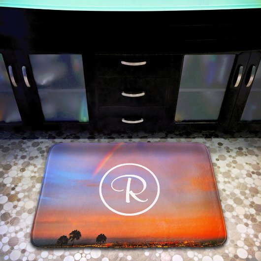 Tapis De Bain Monogramme Orange Blue Sunset Rainbow Photographie