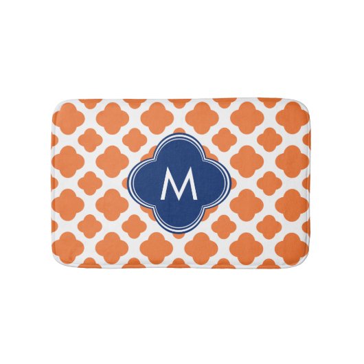 Tapis De Bain Monogramme Orange et Royal Blue Quatrefoil (Devant)