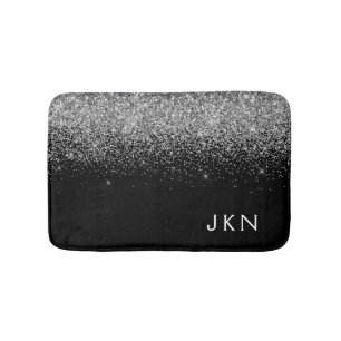 Tapis De Bain Monogramme Pailleté Noir Argenté Noms Initiales Fé