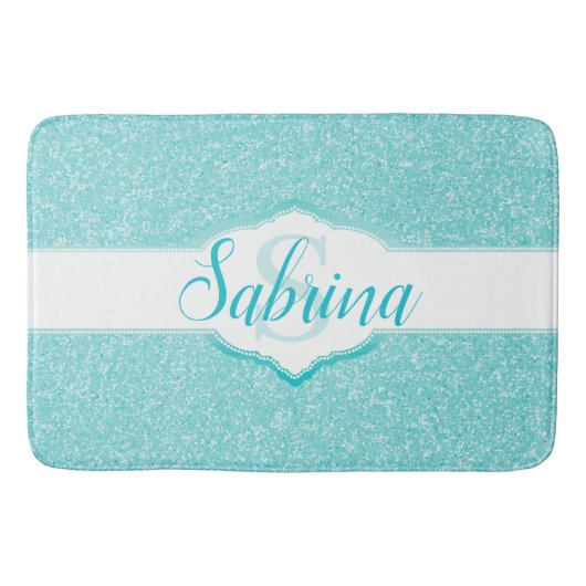 Tapis De Bain Monogramme Parties scintillant turquoise (Devant)