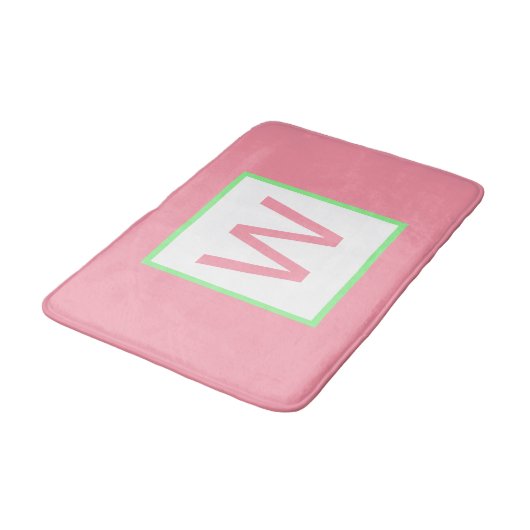 Tapis De Bain Monogramme Pastel Rose Vert Menthe (Angle)