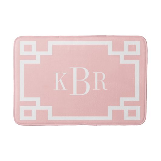 Tapis De Bain Monogramme personnalisé Clé grecque rose et blanch (Devant)