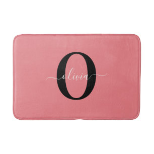 Tapis De Bain Monogramme personnalisé Nom de script noir blanc r