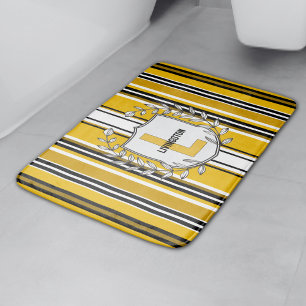 Tapis De Bain Monogramme Personnalisé Yellow Black Strips