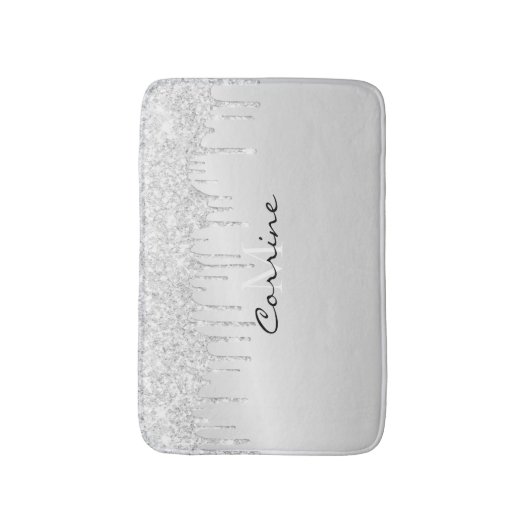 Tapis De Bain Monogramme Platine métallique Parties scintillant  (Devant (Vertical))