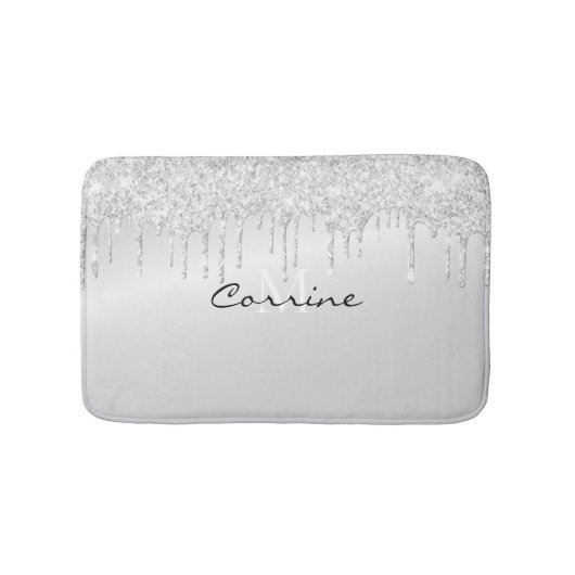 Tapis De Bain Monogramme Platine métallique Parties scintillant  (Devant)
