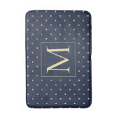 Tapis De Bain Monogramme Pois bleu or de la marine (Devant (Vertical))