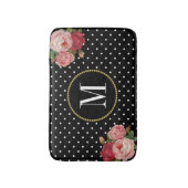 Tapis De Bain Monogramme Pois moderne noir antique (Devant (Vertical))
