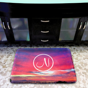 Tapis De Bain Monogramme Premiere photo de coucher de soleil ros