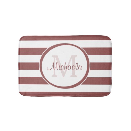 Tapis De Bain Monogramme preppy et grandes rayures Brown Rosy (Devant)
