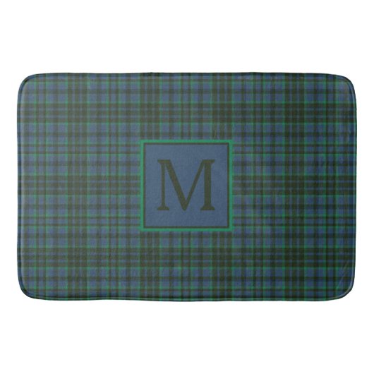 Tapis De Bain Monogramme préppy vert et bleu plaid (Devant)