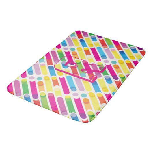 Tapis De Bain Monogramme Rainbow Diagonal Lines Motif Pop Art (Angle)