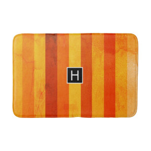 Tapis De Bain Monogramme rayures orange rouge altéré chaud