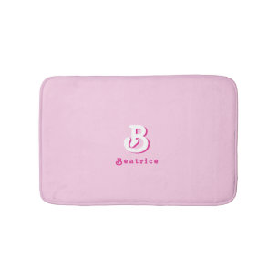 Tapis De Bain Monogramme Rétro Élégant minimal rose et blanc